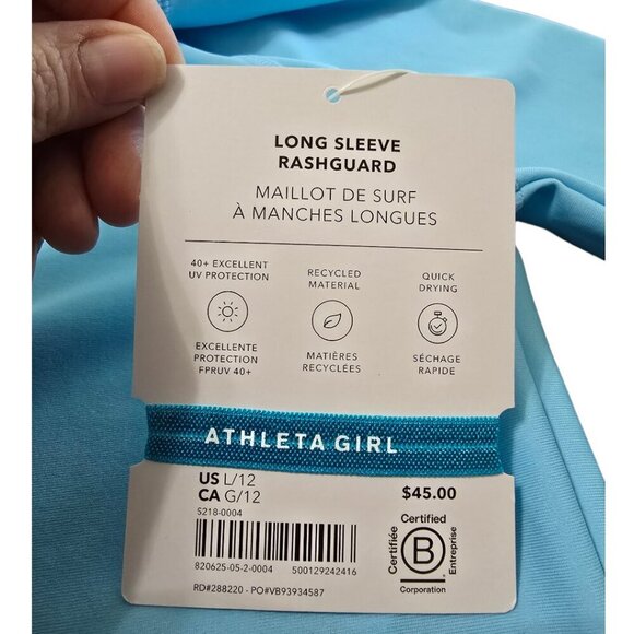 Athleta Girl Long Sleeve Rashguard In Aqua Sz L/12 NWT - Picture 11 of 11